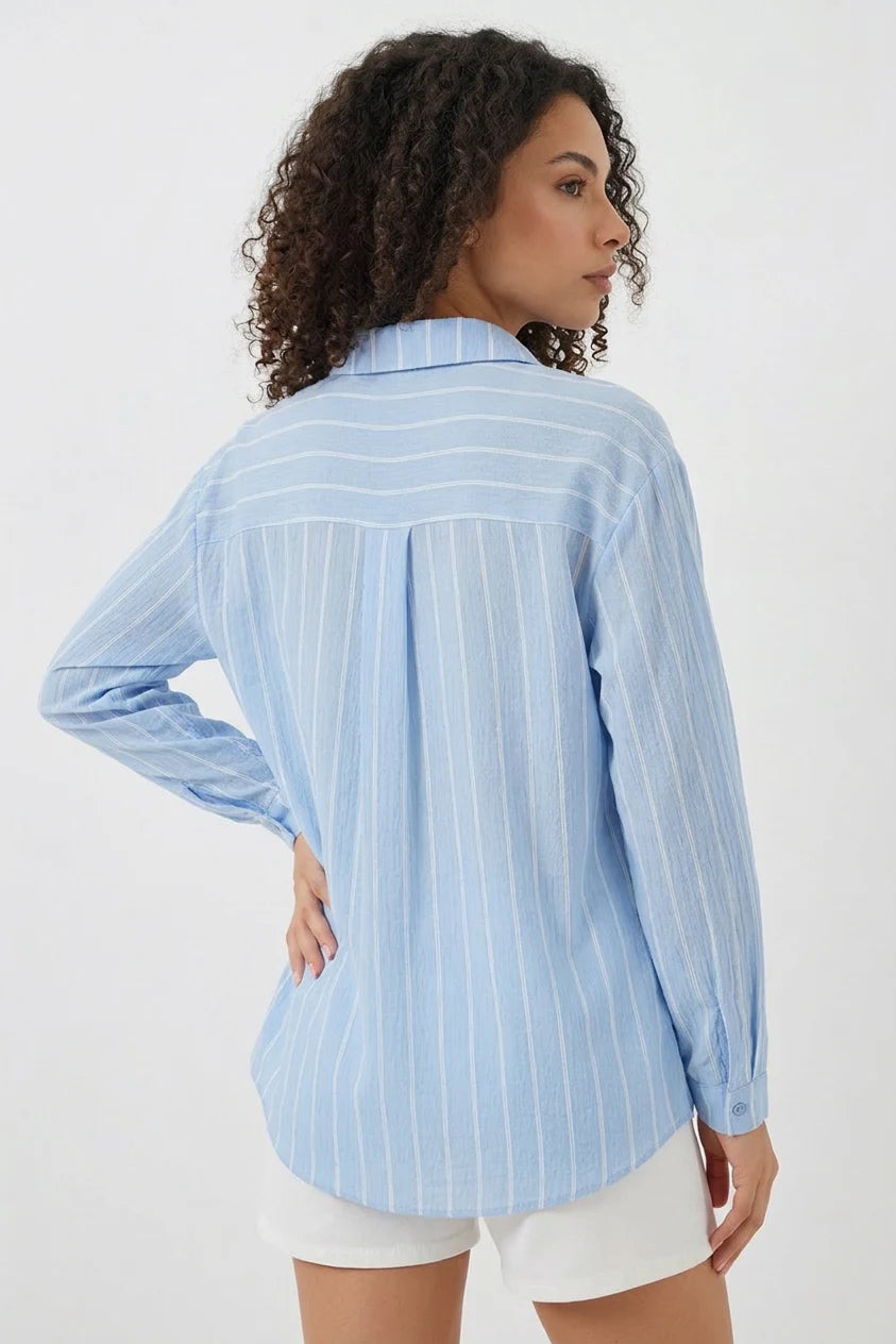 Kadın Oversize Çizgili Viskon Gömlek – Renk Seçenekleri 1