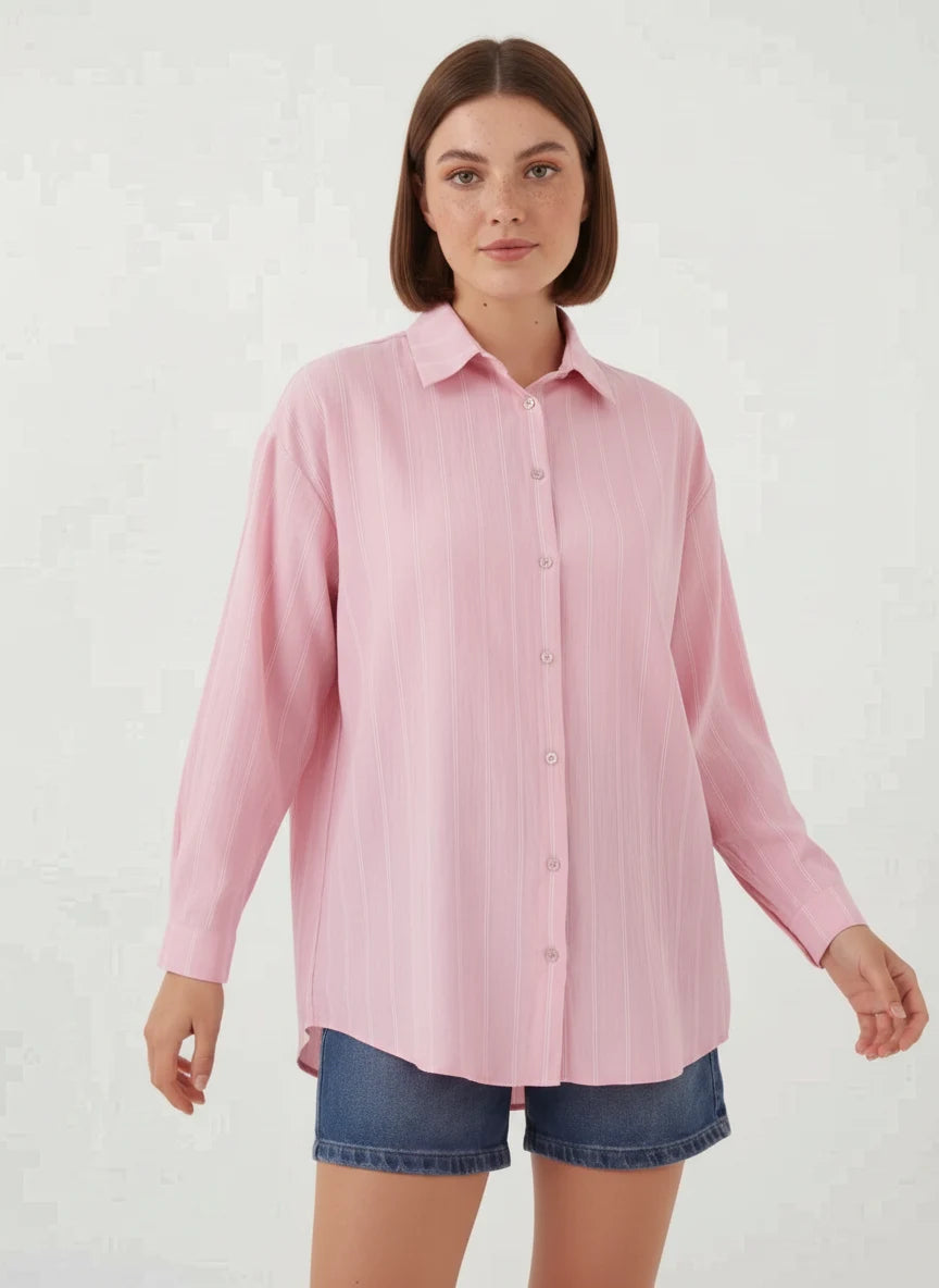Kadın Oversize Çizgili Viskon Gömlek – Renk Seçenekleri 1