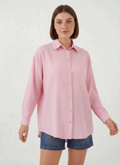 Kadın Oversize Çizgili Viskon Gömlek – Renk Seçenekleri 1