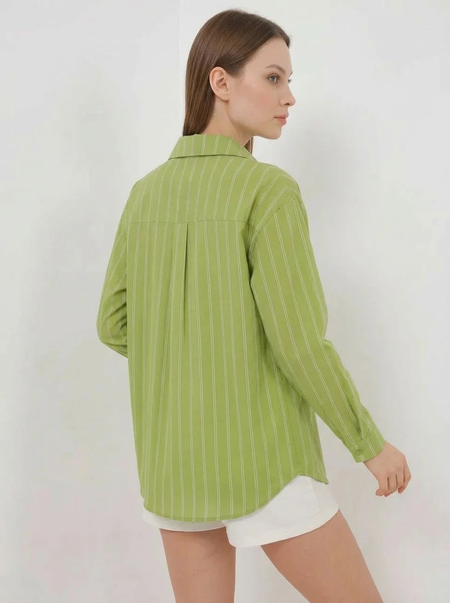 Kadın Oversize Çizgili Viskon Gömlek – Renk Seçenekleri 1