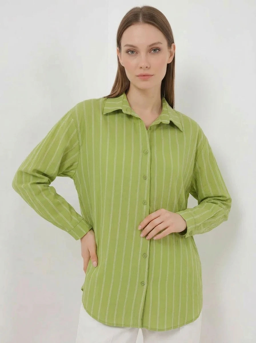 Kadın Oversize Çizgili Viskon Gömlek – Renk Seçenekleri 1