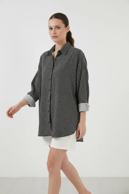 Kadın Oversize Çizgili Viskon Gömlek – Renk Seçenekleri 1