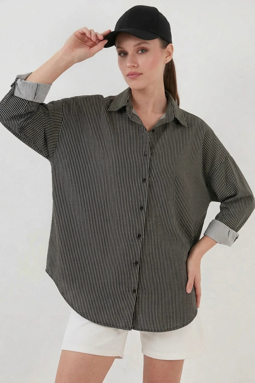 Kadın Oversize Çizgili Viskon Gömlek – Renk Seçenekleri 1