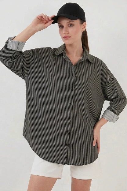 Kadın Oversize Çizgili Viskon Gömlek – Renk Seçenekleri 1