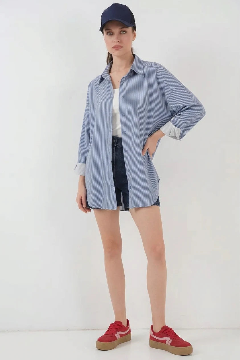Kadın Oversize Çizgili Viskon Gömlek – Renk Seçenekleri 1