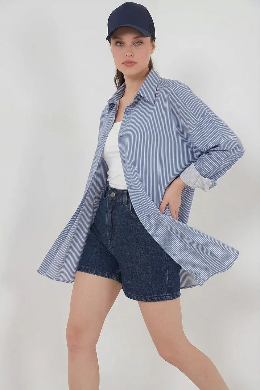 Kadın Oversize Çizgili Viskon Gömlek – Renk Seçenekleri 1