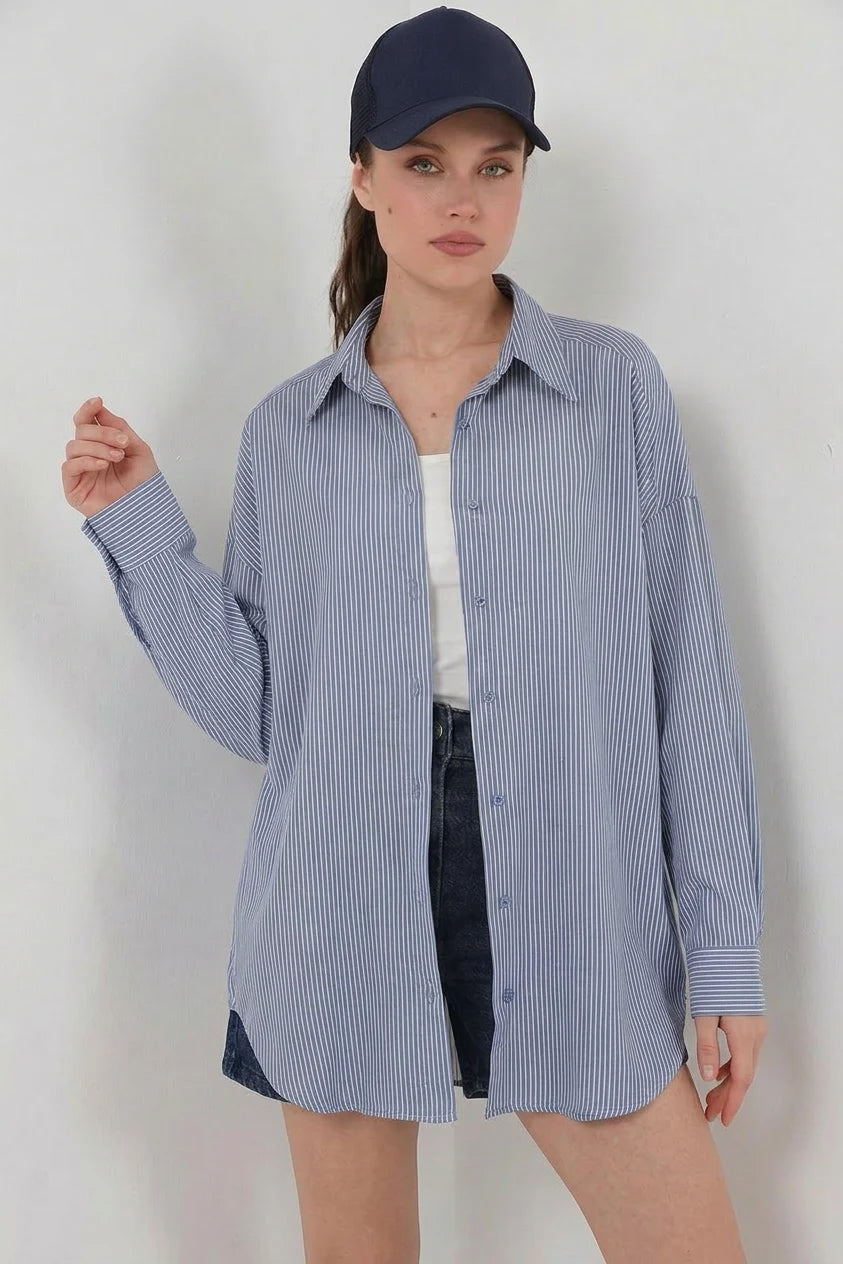 Kadın Oversize Çizgili Viskon Gömlek – Renk Seçenekleri 1