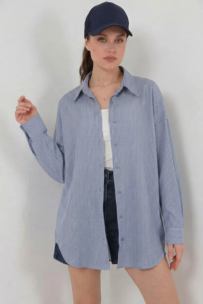 Kadın Oversize Çizgili Viskon Gömlek – Renk Seçenekleri 1