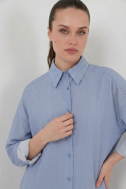 Kadın Oversize Çizgili Viskon Gömlek – Renk Seçenekleri 1