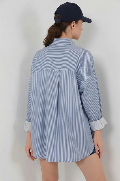 Kadın Oversize Çizgili Viskon Gömlek – Renk Seçenekleri 1