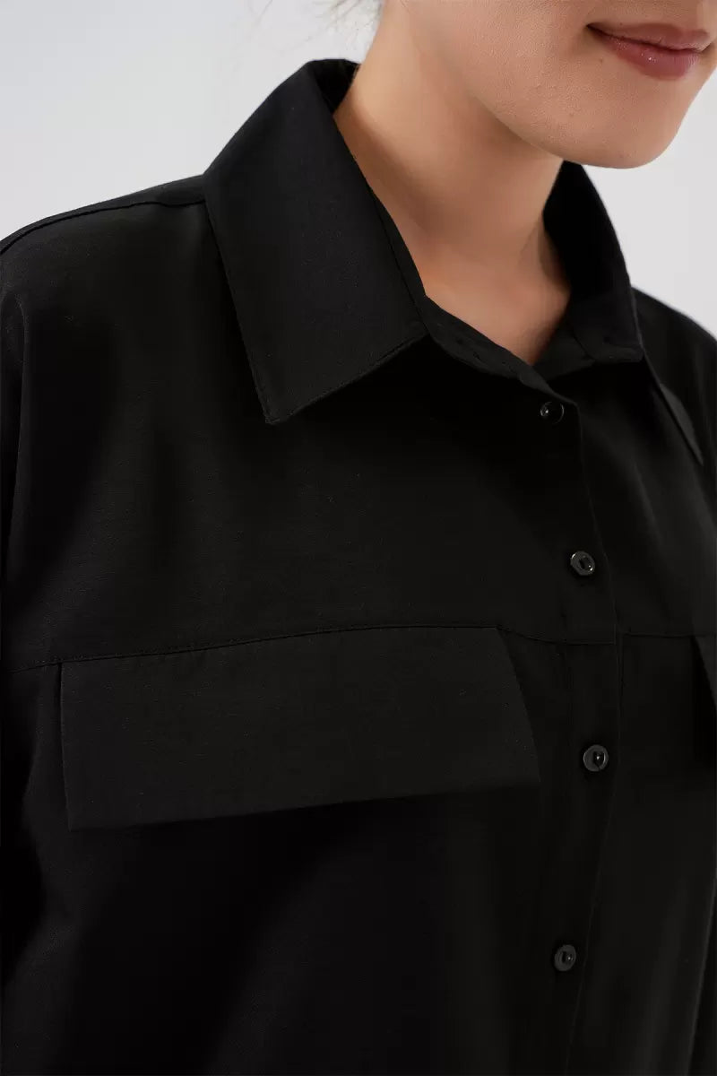 Kadın Cep Detaylı Oversize Pamuklu Gömlek