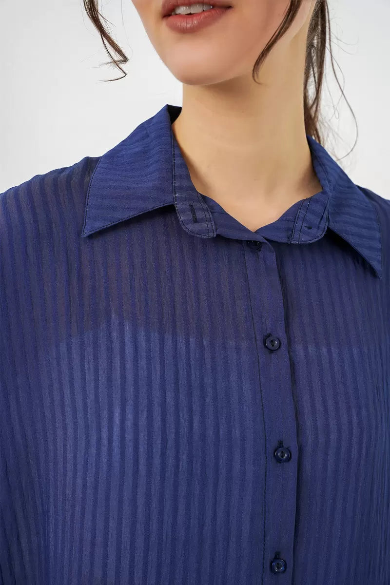 Kadın Oversize Dikey Çizgili Viskon Gömlek