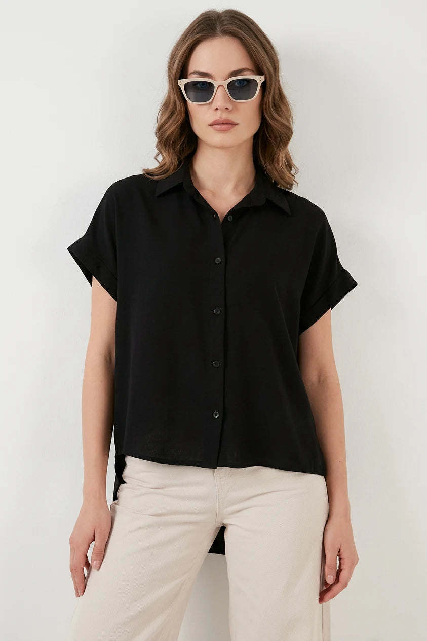 Kadın Kısa Kol Oversize Gömlek