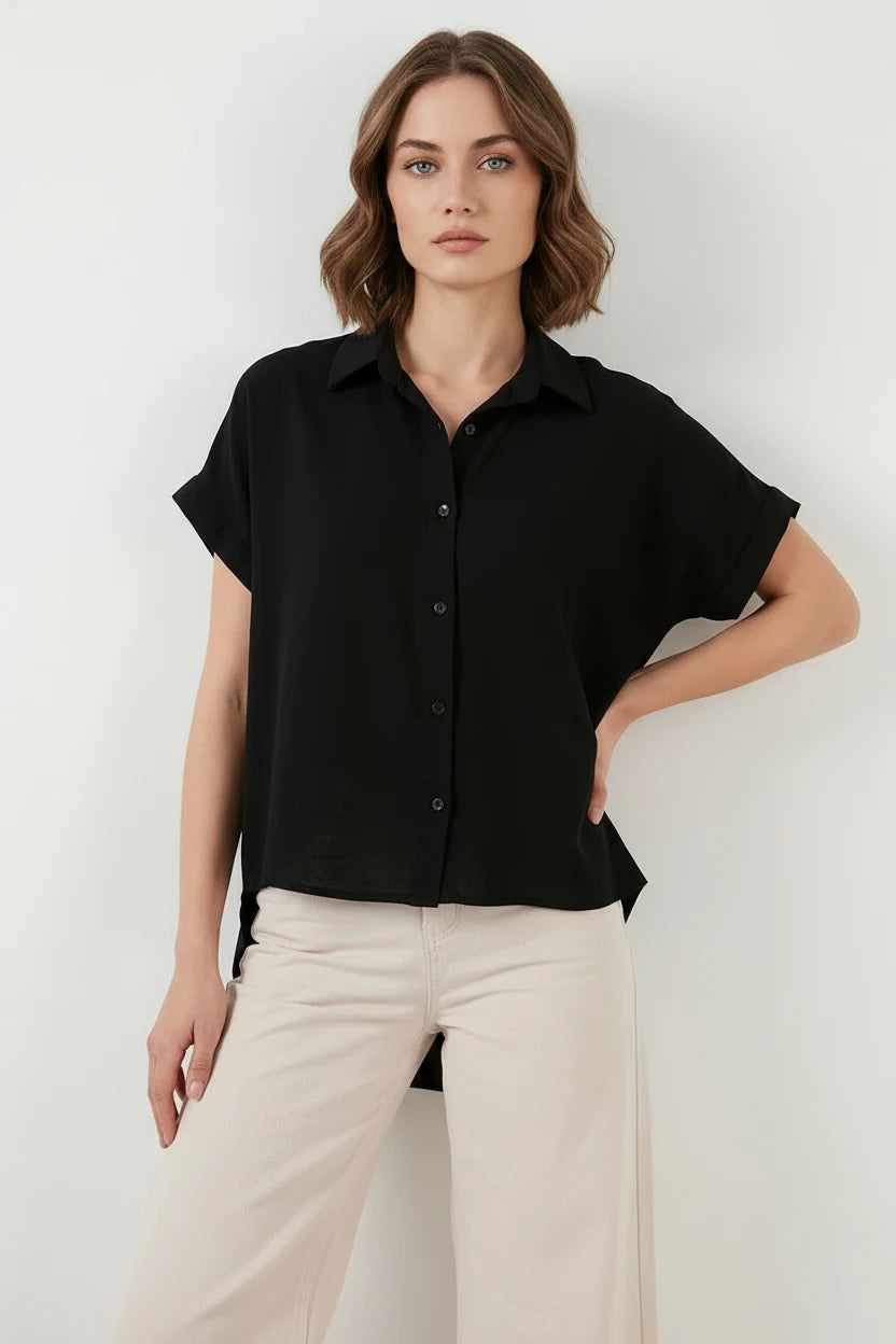 Kadın Kısa Kol Oversize Gömlek
