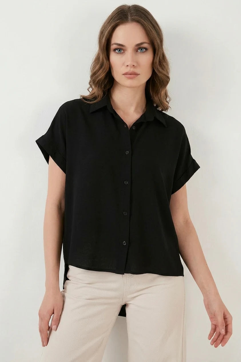Kadın Kısa Kol Oversize Gömlek