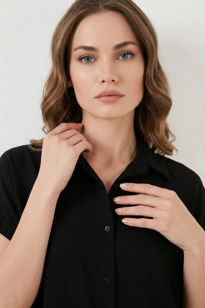 Kadın Kısa Kol Oversize Gömlek