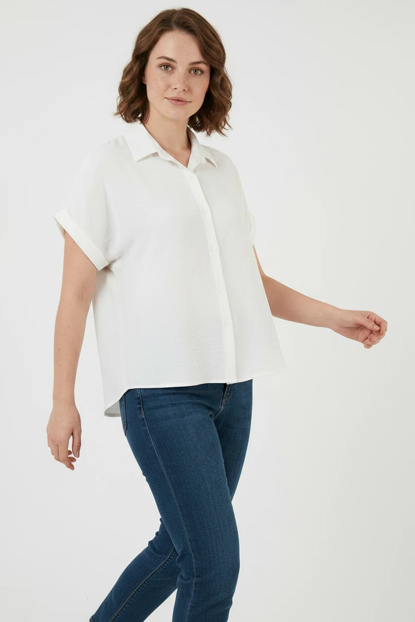 Kadın Kısa Kol Oversize Gömlek