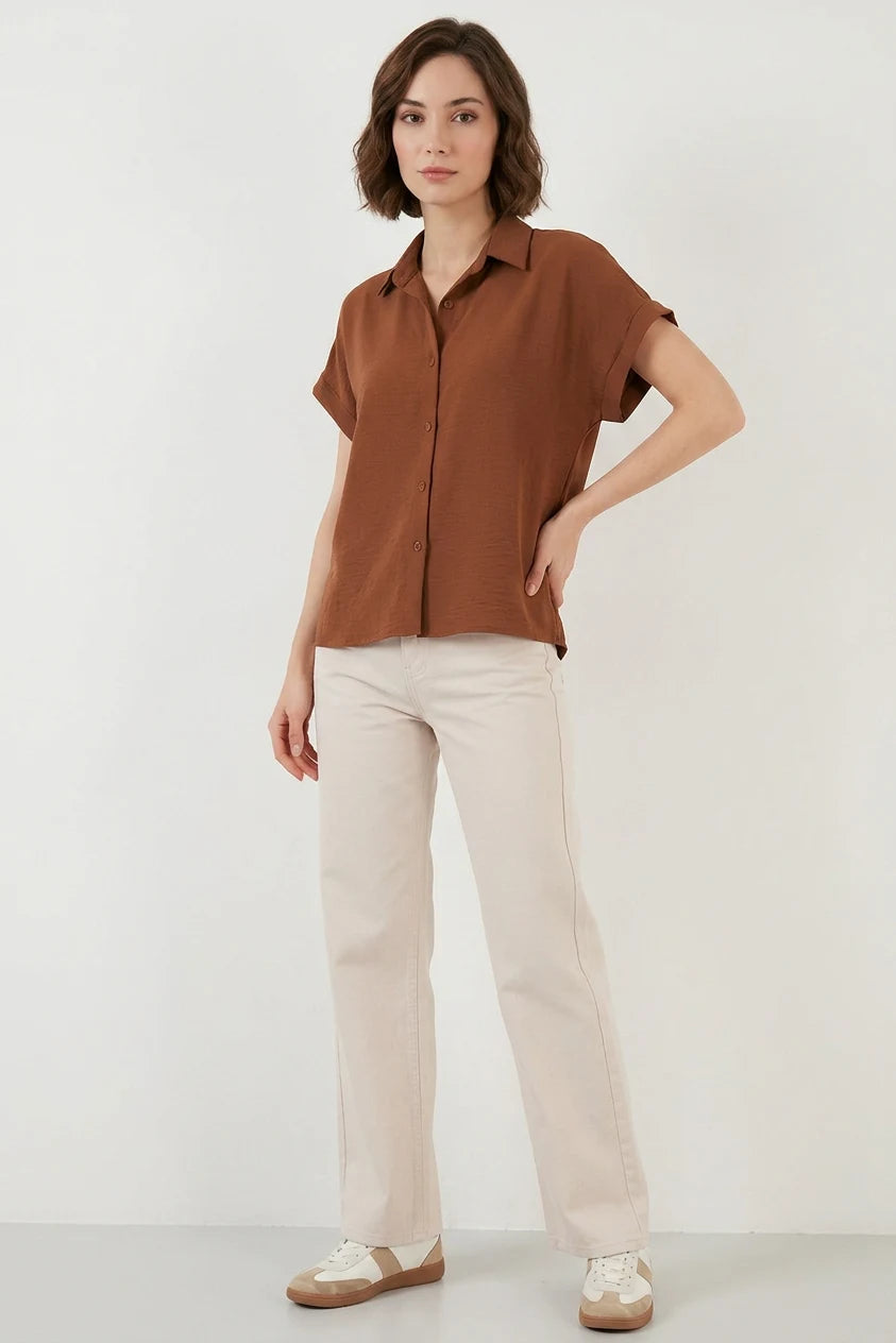 Kadın Kısa Kol Oversize Gömlek
