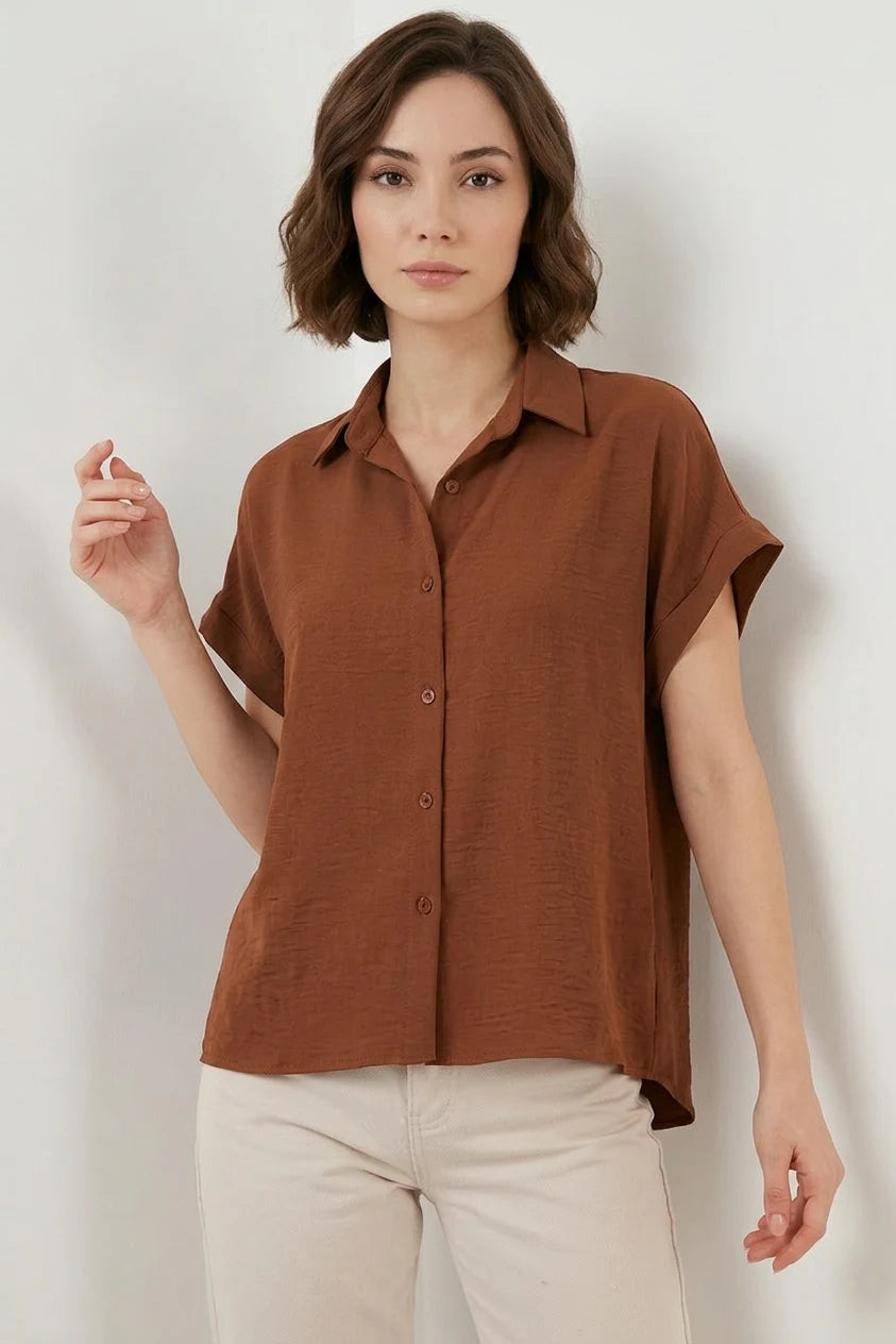 Kadın Kısa Kol Oversize Gömlek
