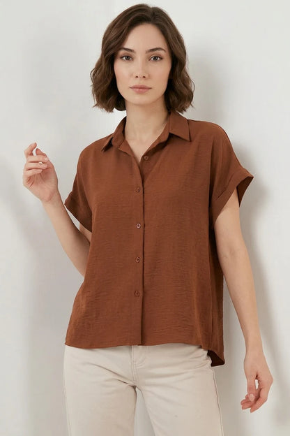 Kadın Kısa Kol Oversize Gömlek