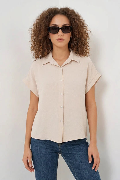 Kadın Kısa Kol Oversize Gömlek