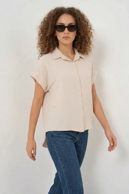 Kadın Kısa Kol Oversize Gömlek