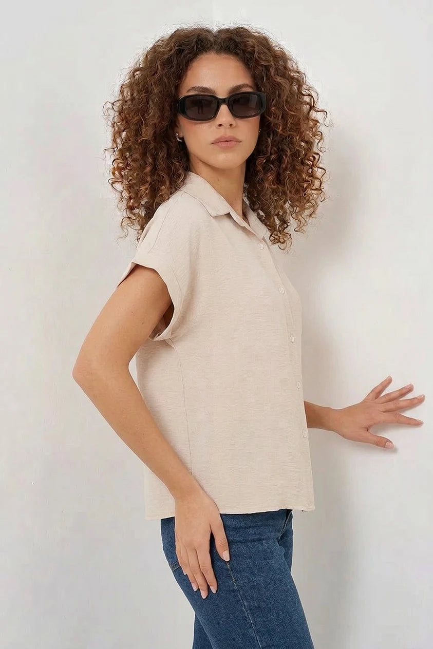 Kadın Kısa Kol Oversize Gömlek