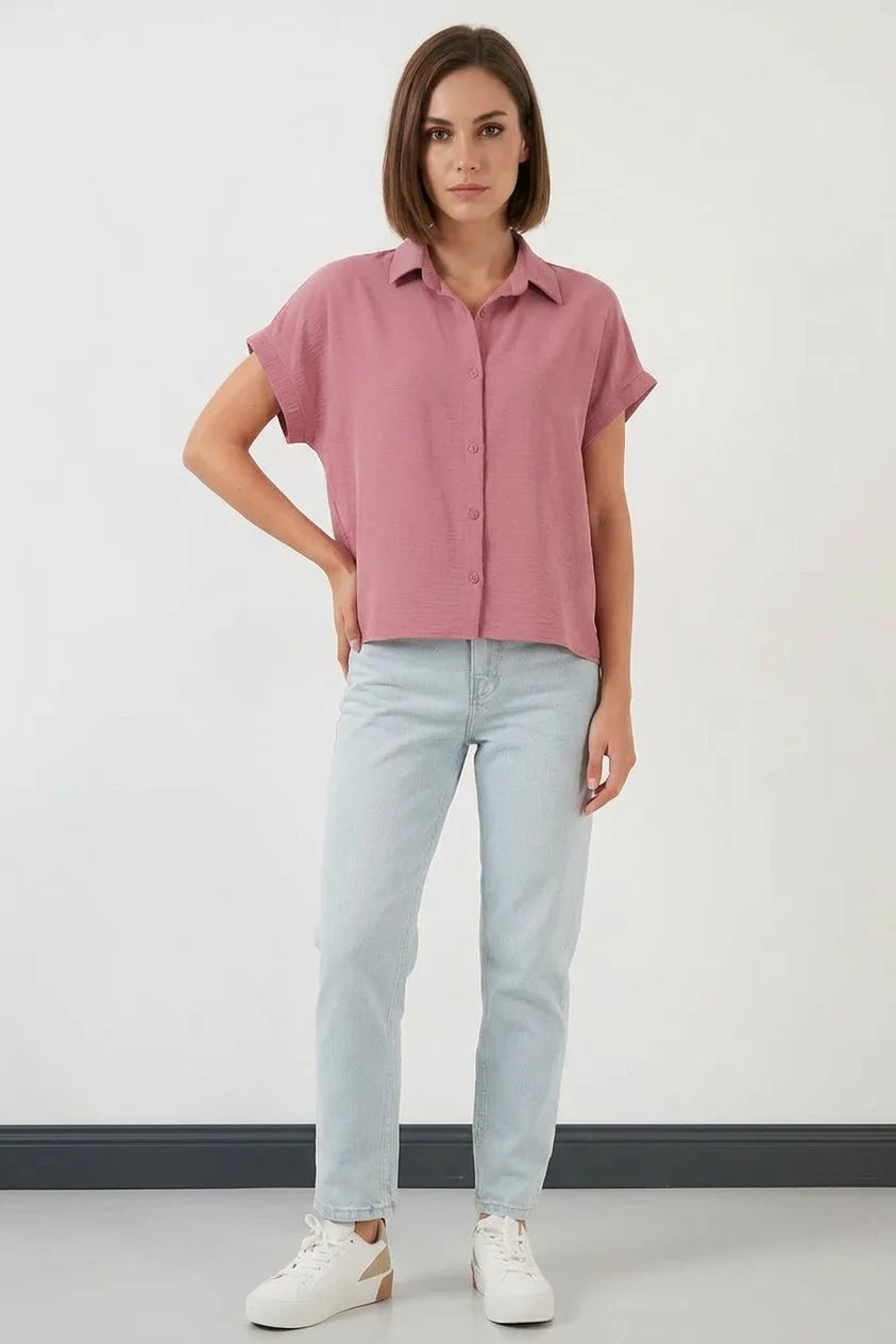 Kadın Kısa Kol Oversize Gömlek