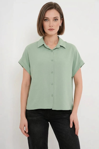 Kadın Kısa Kol Oversize Gömlek