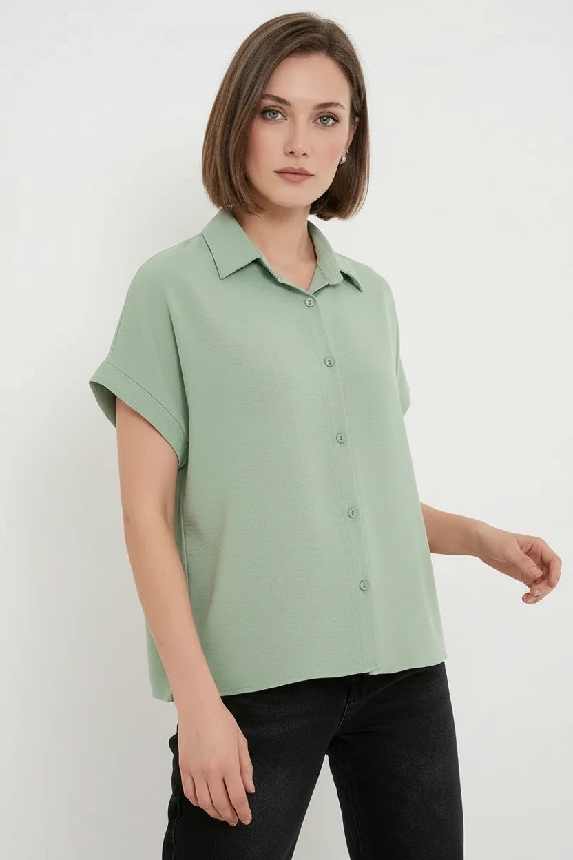 Kadın Kısa Kol Oversize Gömlek