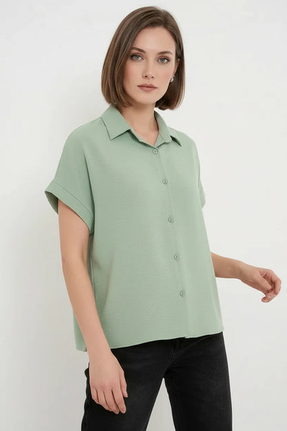 Kadın Kısa Kol Oversize Gömlek