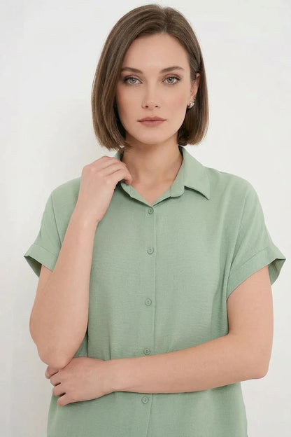 Kadın Kısa Kol Oversize Gömlek