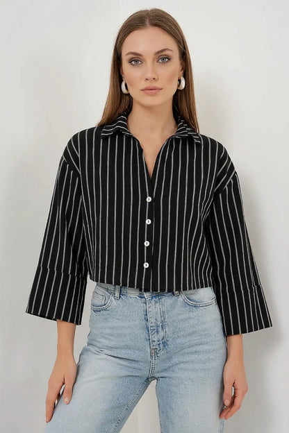 Kadın Oversize Çizgili Viskon Gömlek – Renk Seçenekleri 1