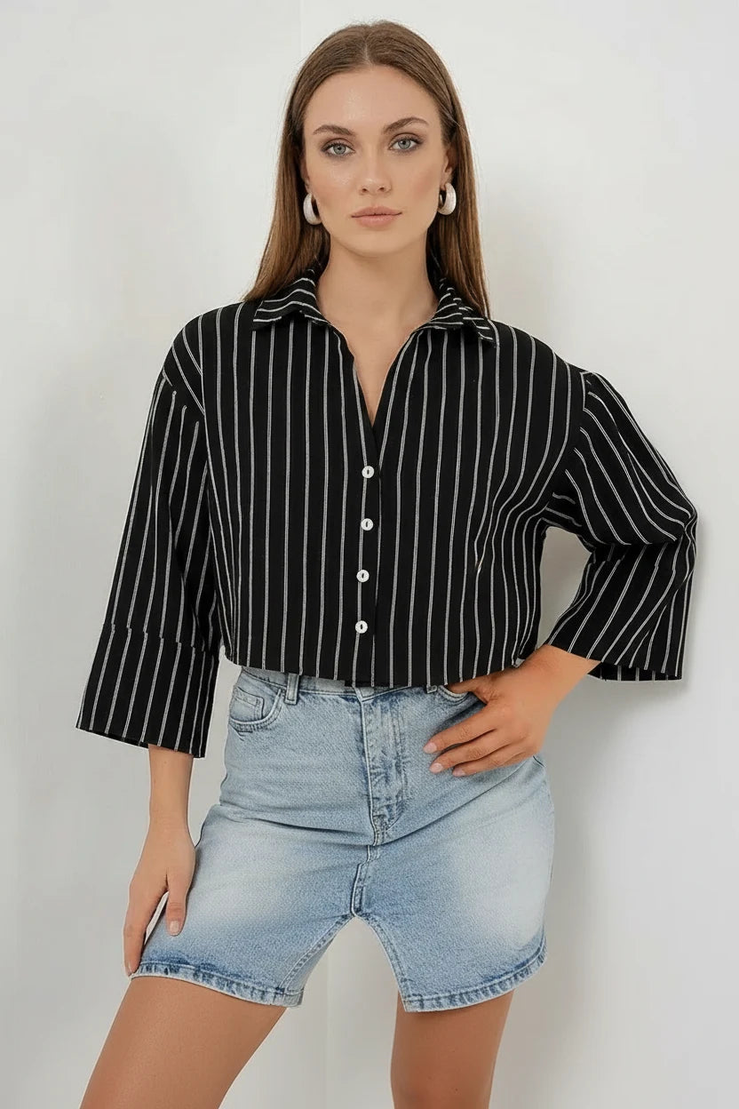 Kadın Oversize Çizgili Viskon Gömlek – Renk Seçenekleri 1