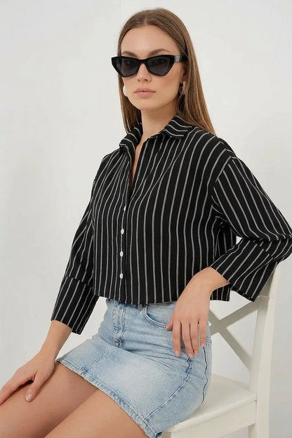 Kadın Oversize Çizgili Viskon Gömlek – Renk Seçenekleri 1