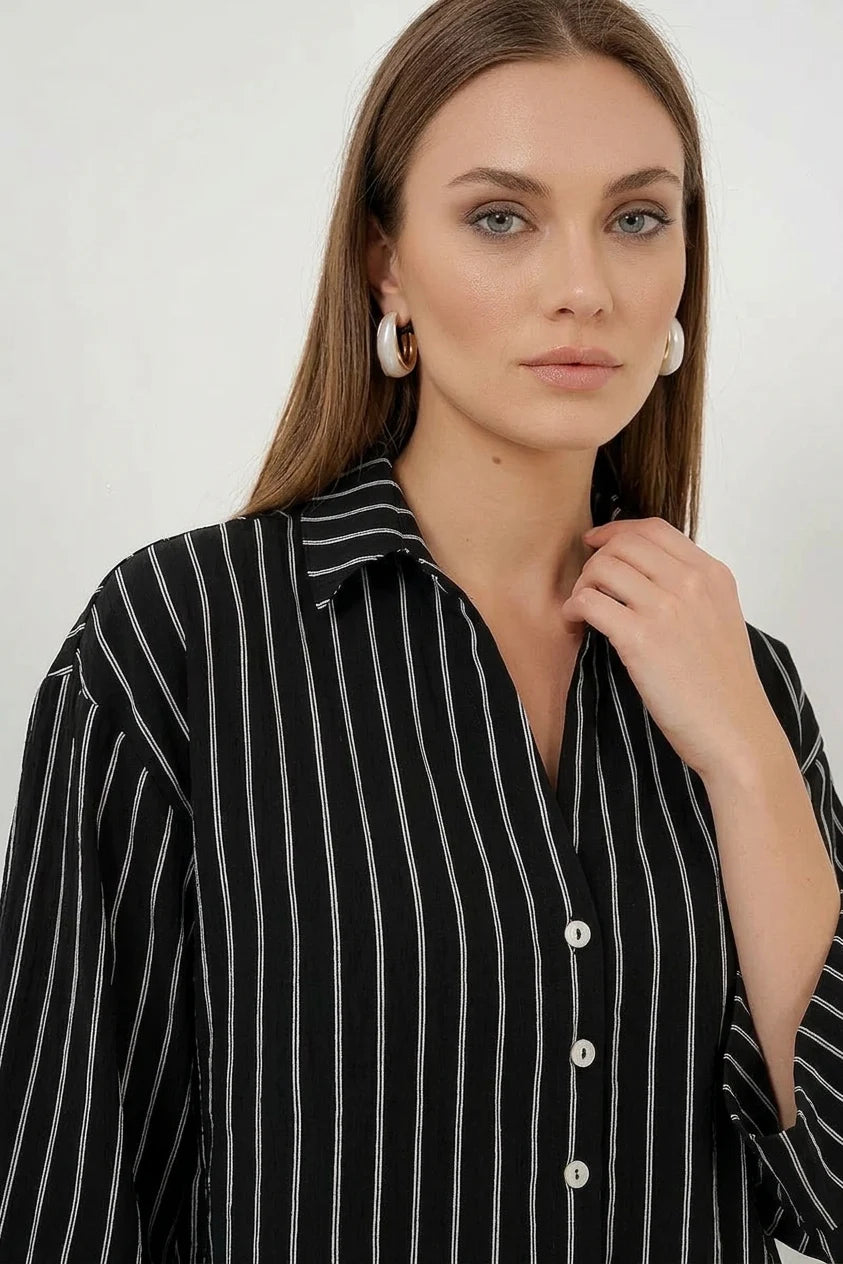 Kadın Oversize Çizgili Viskon Gömlek – Renk Seçenekleri 1
