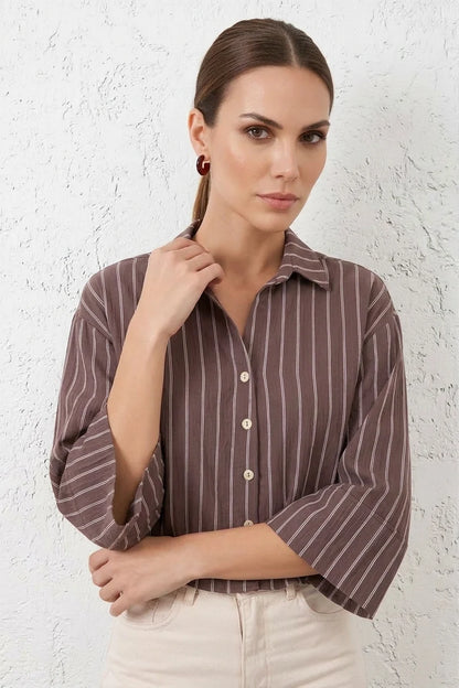 Kadın Oversize Çizgili Viskon Gömlek – Renk Seçenekleri 1