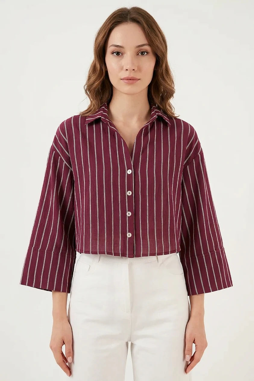 Kadın Oversize Çizgili Viskon Gömlek – Renk Seçenekleri 1