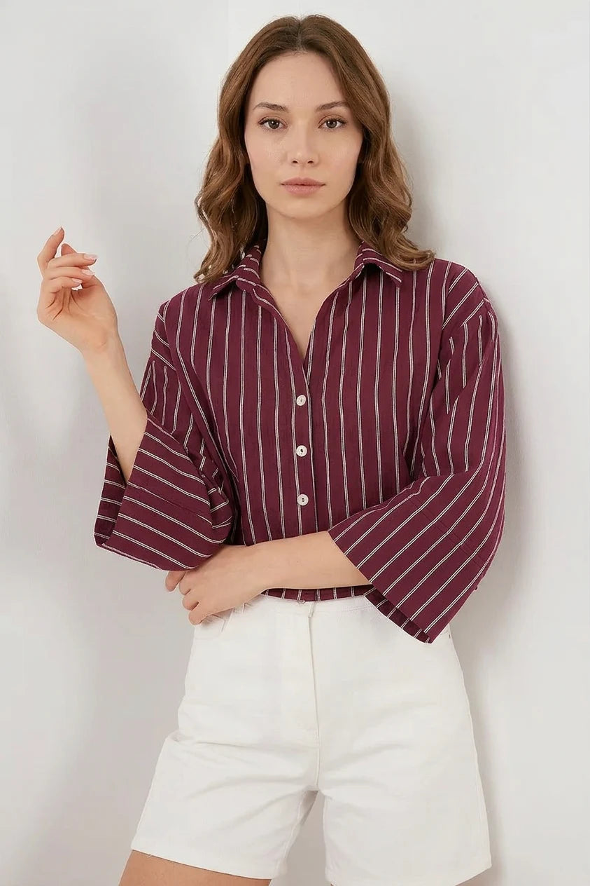 Kadın Oversize Çizgili Viskon Gömlek – Renk Seçenekleri 1