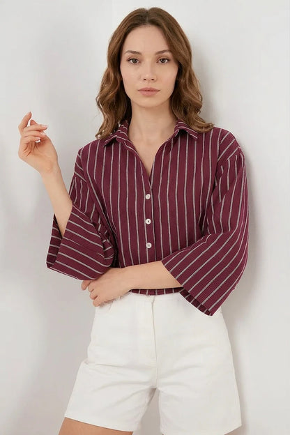 Kadın Oversize Çizgili Viskon Gömlek – Renk Seçenekleri 1