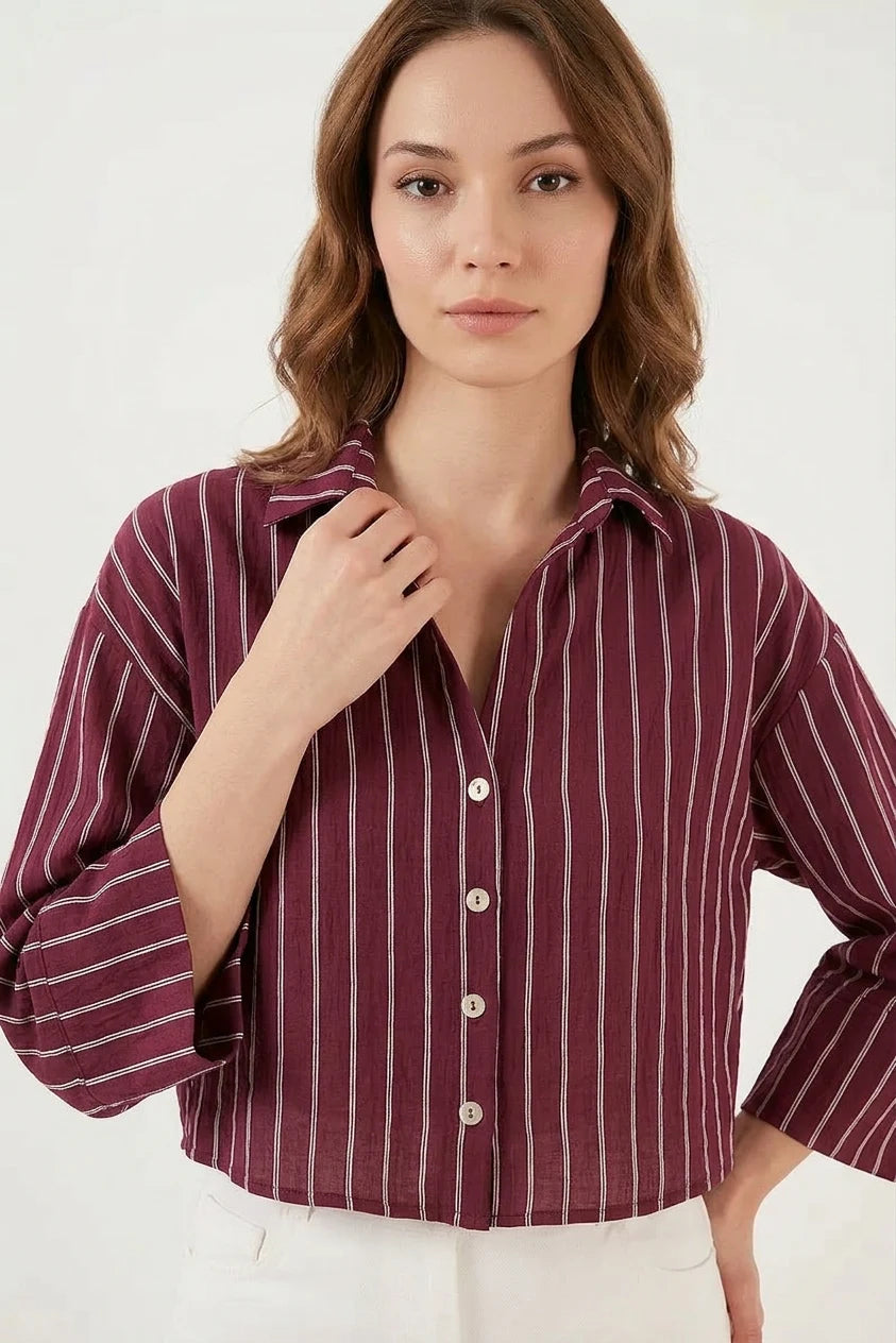 Kadın Oversize Çizgili Viskon Gömlek – Renk Seçenekleri 1