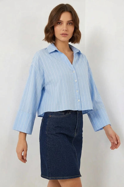 Kadın Oversize Çizgili Viskon Gömlek – Renk Seçenekleri 1