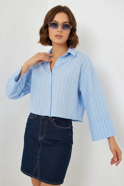 Kadın Oversize Çizgili Viskon Gömlek – Renk Seçenekleri 1