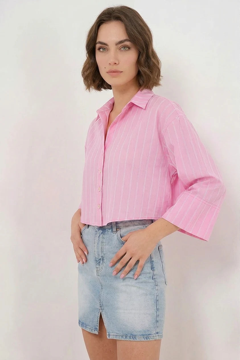 Kadın Oversize Çizgili Viskon Gömlek – Renk Seçenekleri 1