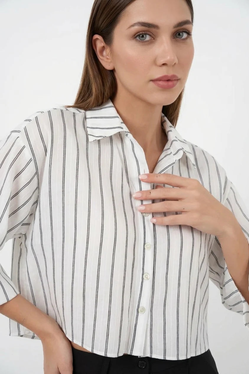 Kadın Oversize Çizgili Viskon Gömlek – Renk Seçenekleri 1