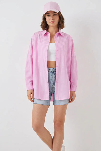 Kadın Oversize Çizgili Pamuklu Gömlek