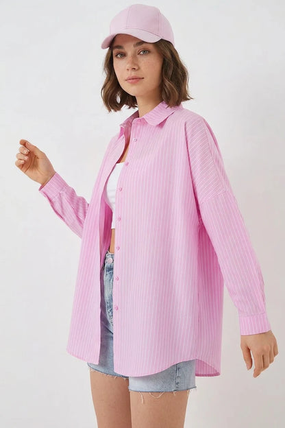 Kadın Oversize Çizgili Pamuklu Gömlek