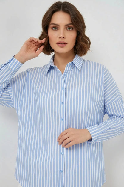 Kadın Oversize Çizgili Pamuklu Gömlek