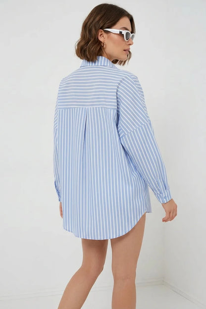 Kadın Oversize Çizgili Pamuklu Gömlek