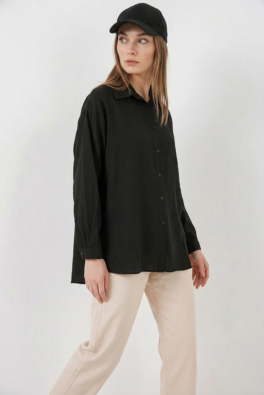 Kadın Oversize Kesim Pamuklu Gömlek